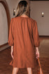 Bracelet Sleeve Split Neck Scallop Detail Pleated Corduroy Mini Dress